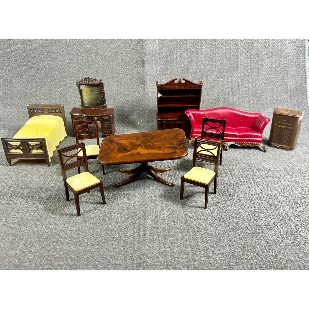 VTG Renewal Plastic Mini Dollhouse Furniture Bedroom Dining Living Room Doll